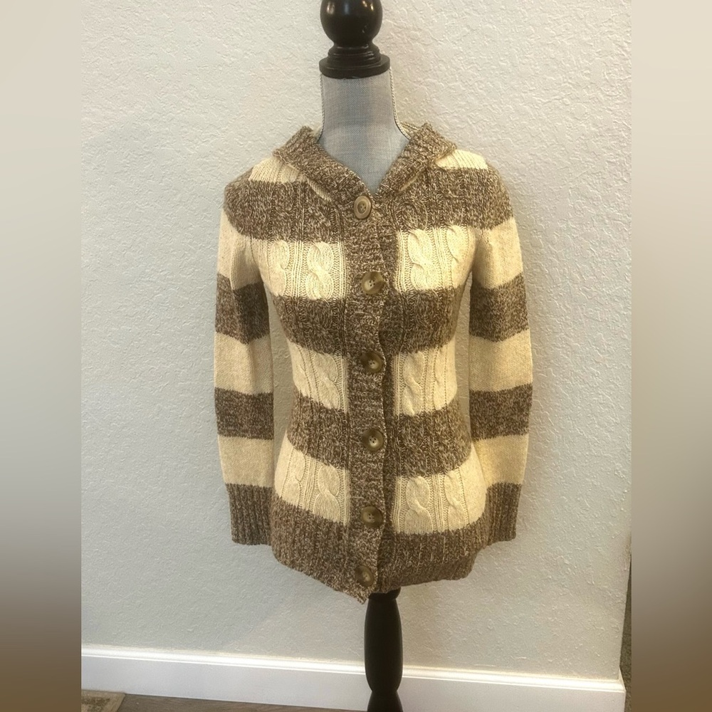 Cozy Brown and Cream Striped Women's Cardigan